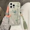 Милый бамбуковый перо пряжа зеленый новый чехол для телефона для iPhone 16 15 14 Pro Max 13 12 11 с подвеской крышка ударопрочный анти-падения Shell