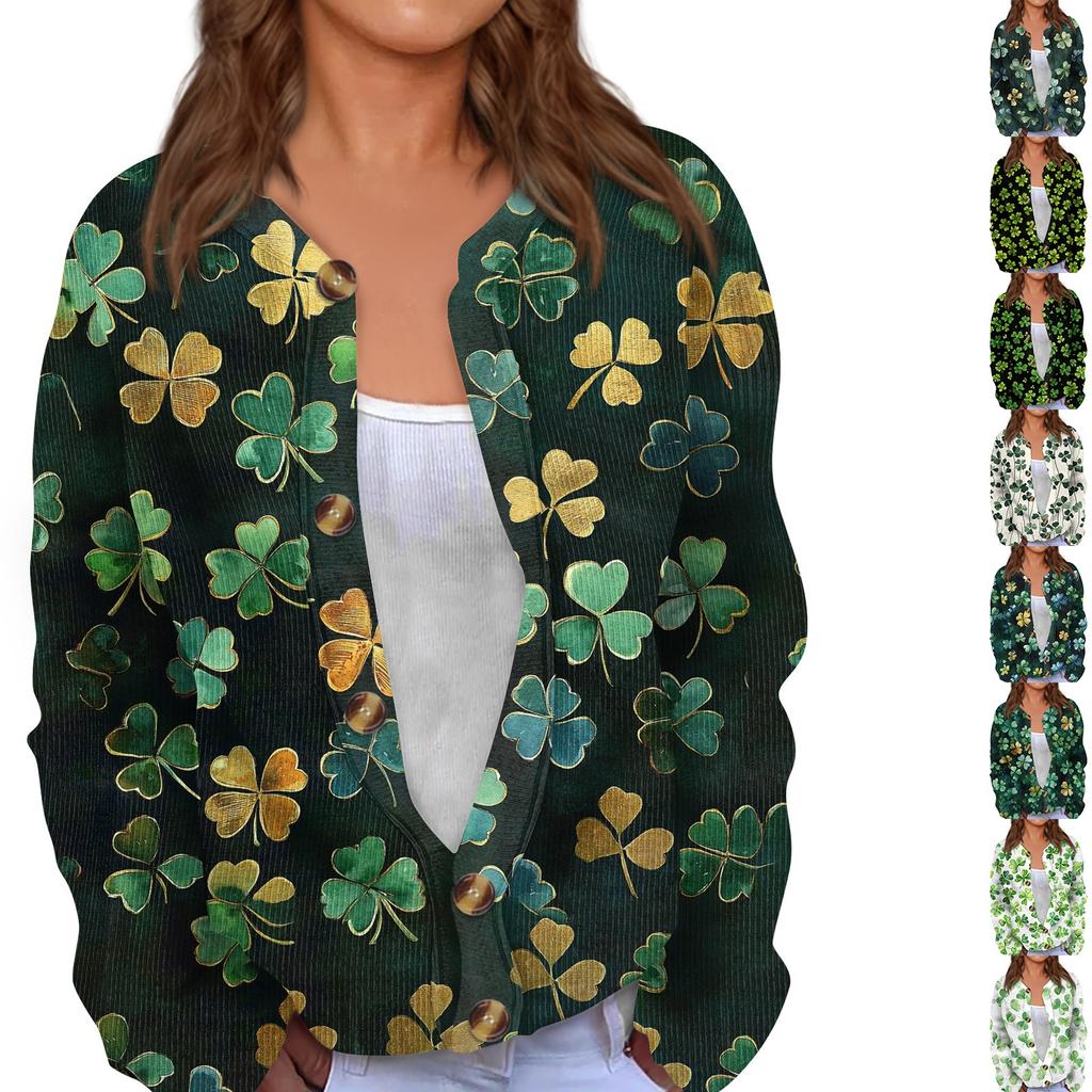 Women's Mardi Gras Print Long Sleeve Knit Cardigan Button Jacket
