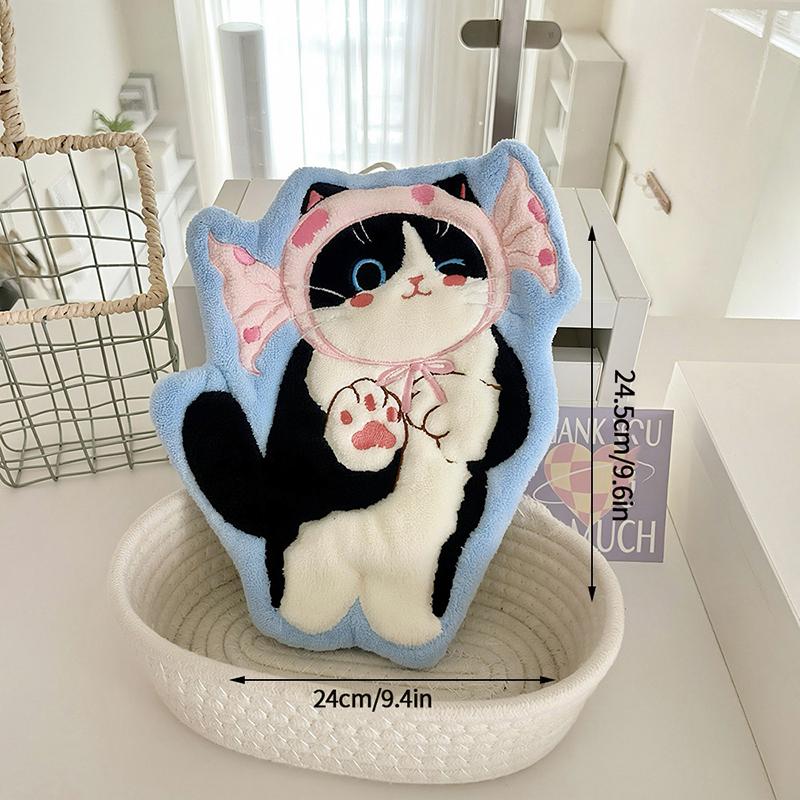 Мультяшная Бант Черный Кот Ручное Полотенце Милый и Счастливый Кот Плюшевое Впитывающее Полотенце Черный Кот Сильно Впитывающее Ручное Полотенце