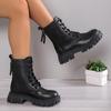 Black New Women Ankle Boots Autumn Winter Platform Lace Up Ladies Punk Boots Thick Sole Zipper Combat Booties Female