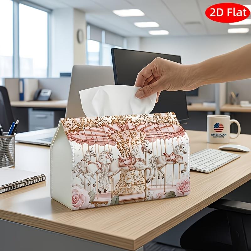 1pc 1pcs Vintage Carousel Tissue Box Holder with Checkered Top Lid - Double-Sided Printed Suitable & Living Room Decor, Sturdy Fabric Tissue Paper Hol