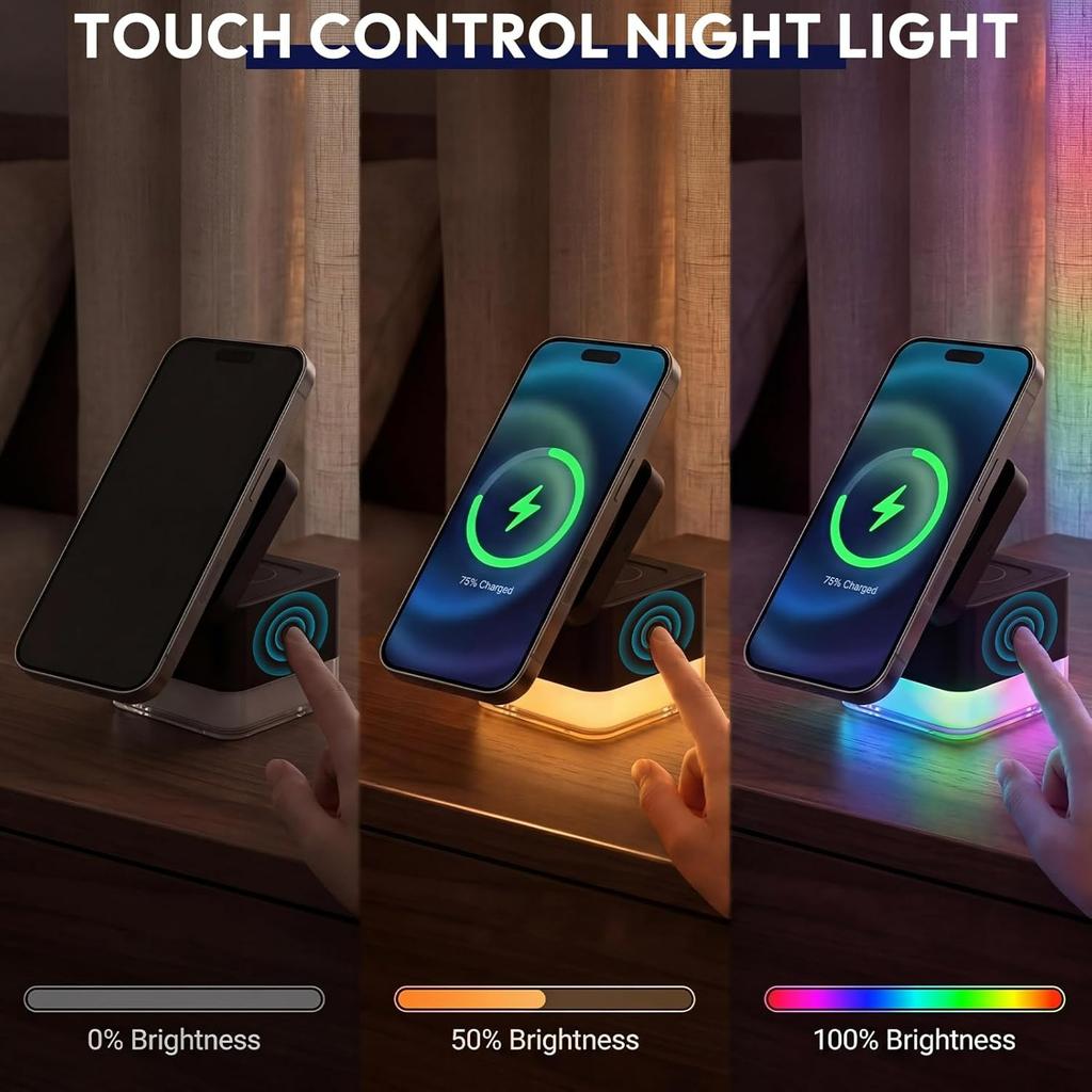 Magnetic Wireless Charger 15W Foldable Fast Charger Stand with Night Light for iPhone 17/16 Apple Watch Ultra/SE/9/8/7AirPods 3/2/Pro 2