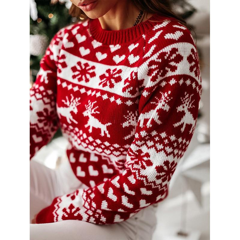 2024 Autumn/Winter Women's Christmas Snowflake Long Sleeve Knitted Sweater