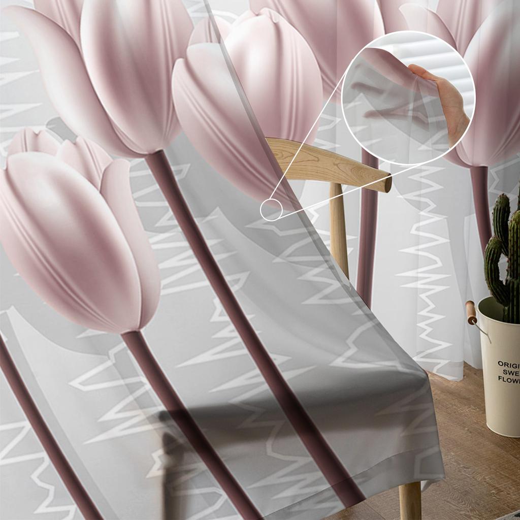 Абстрактные розовые тюльпаны портрет шифон прозрачные шторы для гостиной спальни домашнее украшение окно вуаль тюлевая штора драпировки