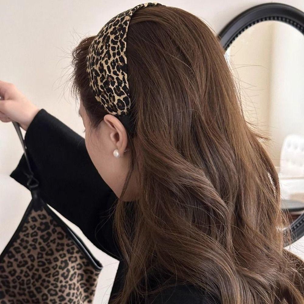 Корейская леопардовая повязка для волос, темпераментная женская повязка для волос, ретро широкая повязка на голову, для дам/девушек