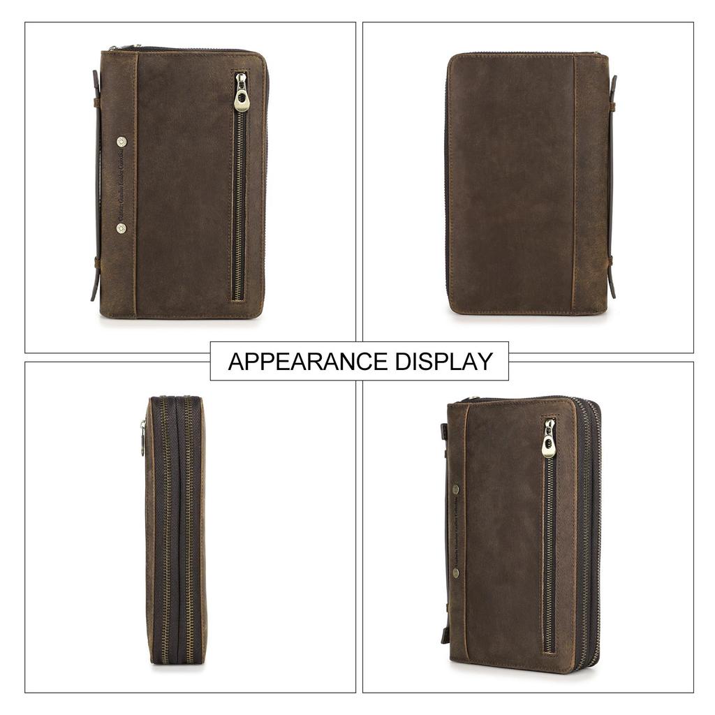 Мужская сумка-клатч из натуральной кожи с двойной молнией, длинный кошелек, повседневный кошелек, клатч высокого качества