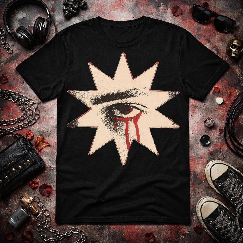 Футболка 'Bleeding Eye Starburst' y2k гранж | Графическая иллюстрация глаза, винтажная хоррор эстетика