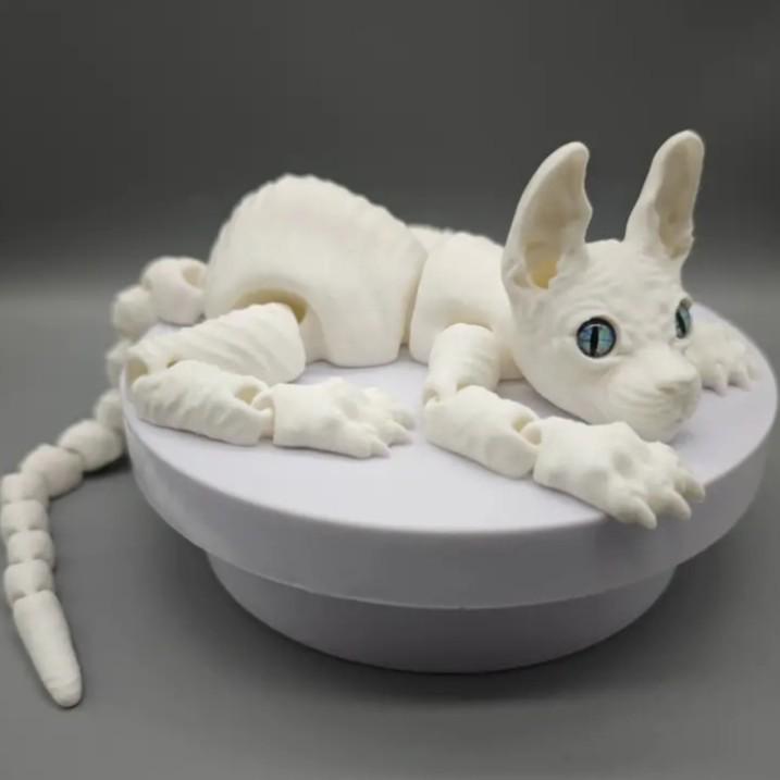 3D Printed Hairless Cat Movable Toy with Random Eyes - Educational and Decorative