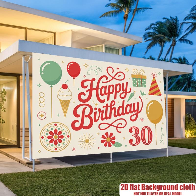 30th Birthday Party Banner, Festive Polyester Backdrop for Home Room Wall Decor and Props