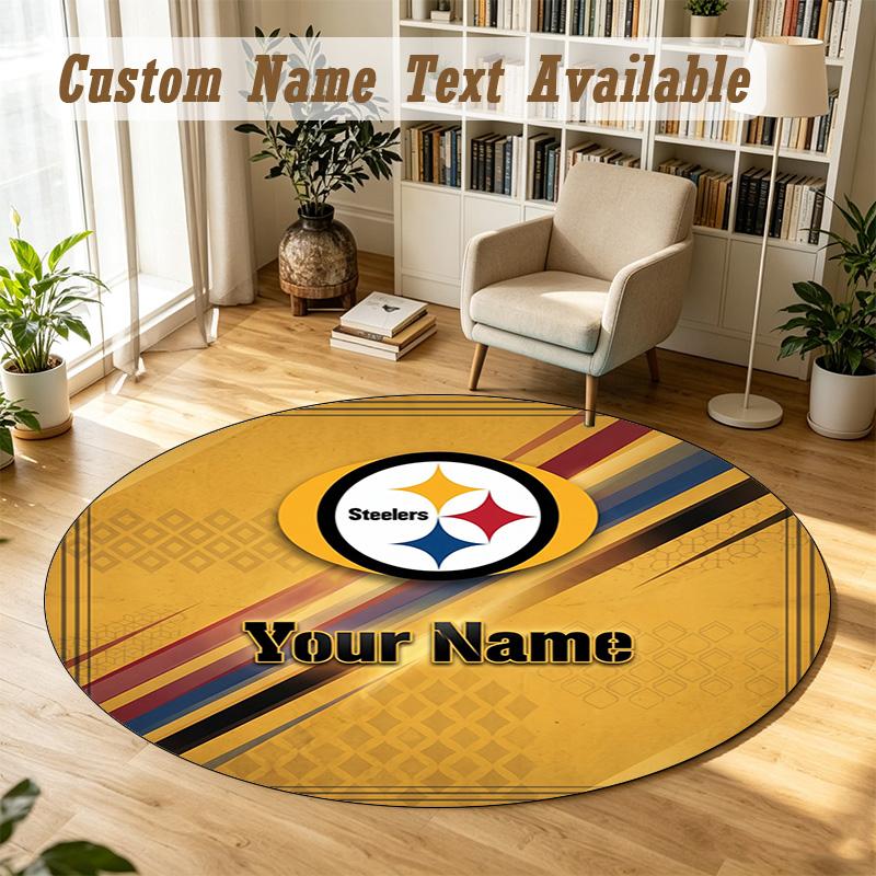 Round Rug Custom NamePittsburgh Steelers Pattern Non Slip Carpet Home Floor Decor