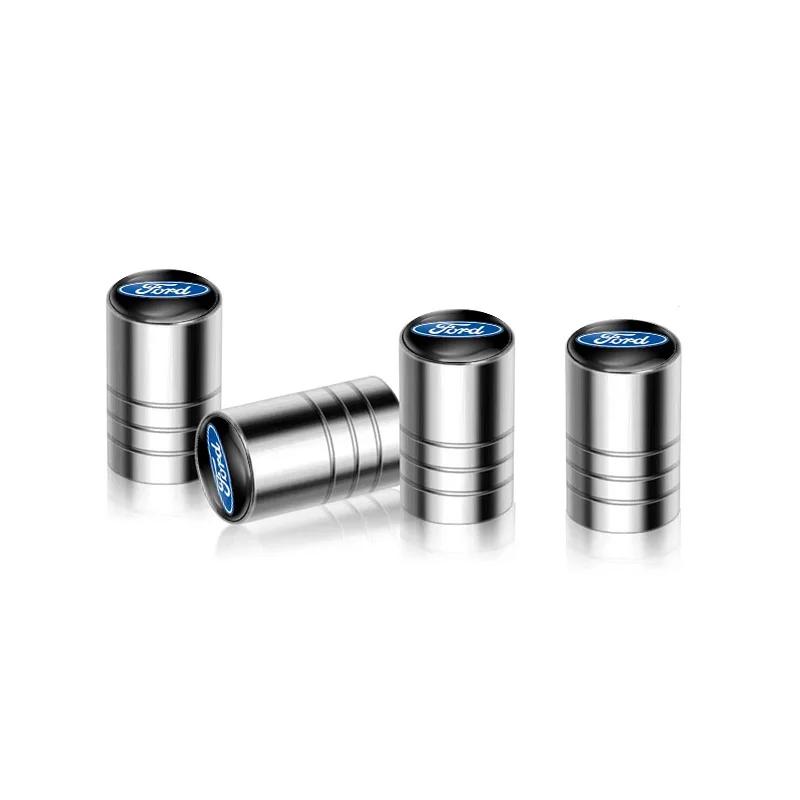 Car Sticker 4Pcs Car Tire Valve Stems Cap Metal Tire Wheel Stem Air Valve Cap For Ford Focus 2 3 Fiesta Ranger Mondeo Kuga Musta