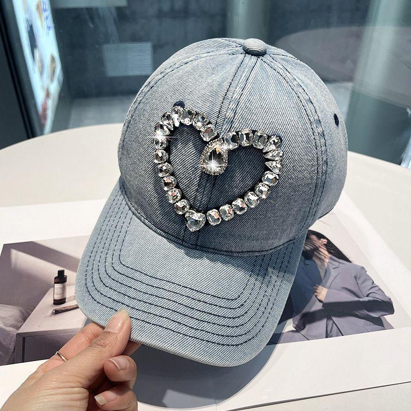 New Washed Denim Baseball Cap Women's Spring and Autumn Korean Version Fashion Love Rhinestone Cap