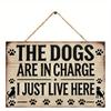 1pc 2D Flat Wooden Sign 20*10cm "The Dogs Are In Charge I Just Live Here" Plaque Decor, Home Decor, Wall Decor Wooden Hanging Plaque Home Decoration