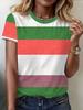 Women Plus Size Casual Versatile Fashion Plaid Striped Short Sleeve Round Neck T-Shirt