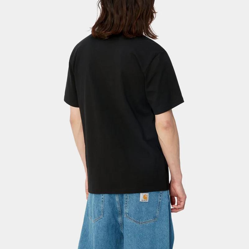 Carhartt WIP FW24 Хлопковая футболка с принтом в виде букв, с круглым вырезом, повседневная, с коротким рукавом, мужские топы, черный I034851-0D2-XX