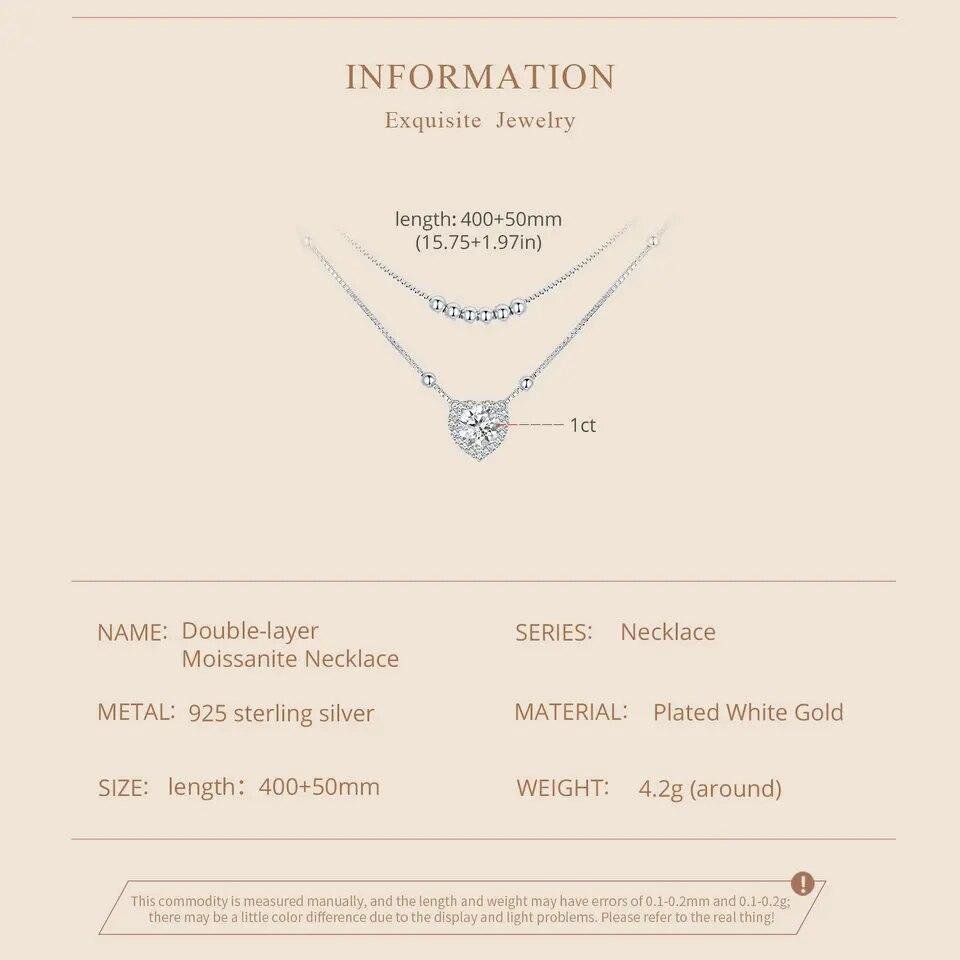 Bamoer, стерлинговое серебро 925 пробы, Halo Heart, подвеска из муассанита, ожерелье, двухслойное ожерелье для женщин, подарок на день Святого Валентина