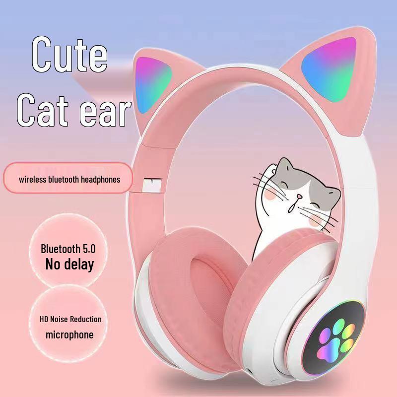 STN-28 Luminous Cat Ear Wireless Bluetooth Headset with Heavy Bass, Over-ear, Sport & Card Slot