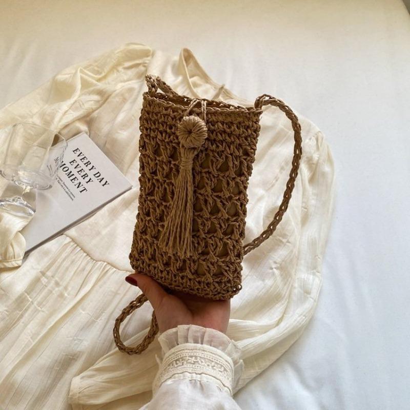 Соломенная сумка в богемном стиле, летняя сумка с выемками, сумка для телефона в стиле вестерн, универсальная сумка через плечо