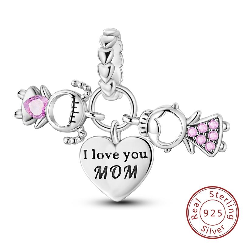 Настоящие 100% серебряные шармы-бусины Любовь Семья Шарм в виде обручального кольца Подходят для оригинального браслета-бэнгла Подвеска DIY Изготовление ювелирных изделий