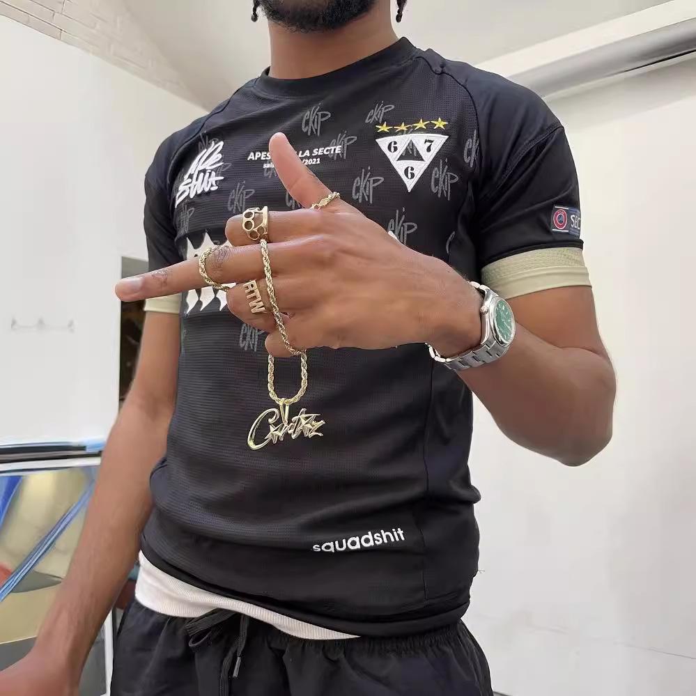 Футболка из джерси с вышивкой Apeshit Hip-Hop Street Fashion