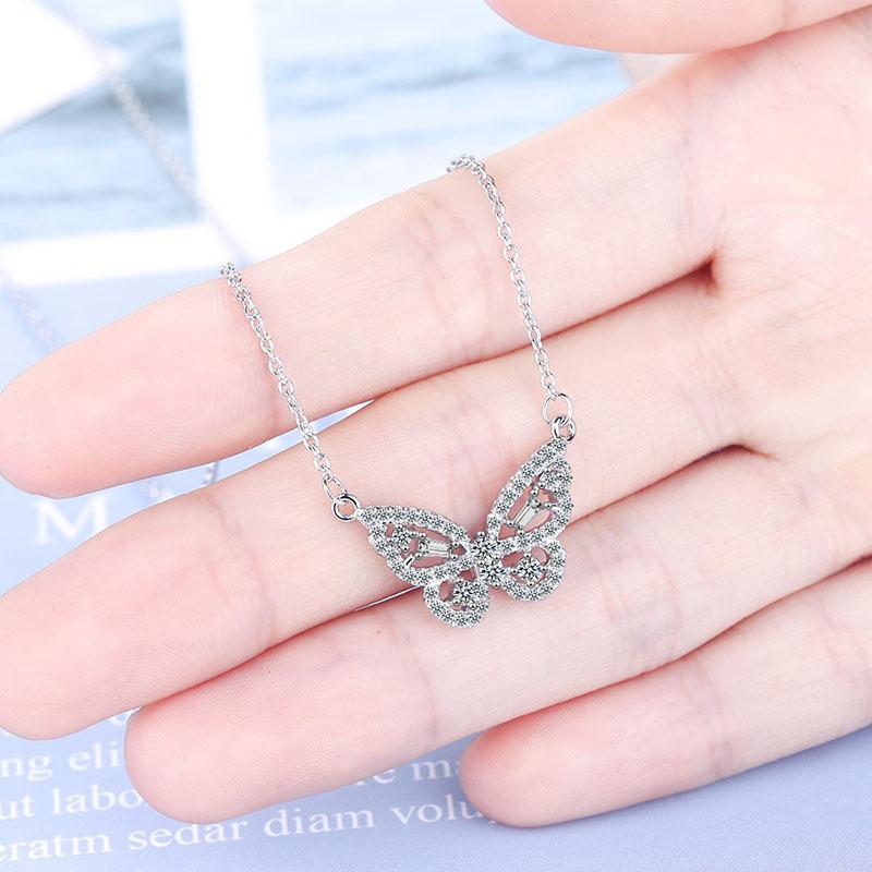 ANENJERY Cubic Zircon Butterfly Charm Necklace for Women Choker Wedding Engagement Jewelry Gift S-N707