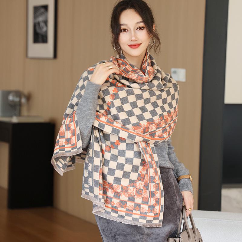 Женский модный зимний шарф из искусственного кашемира 2024 года — теплая, толстая жаккардовая шаль