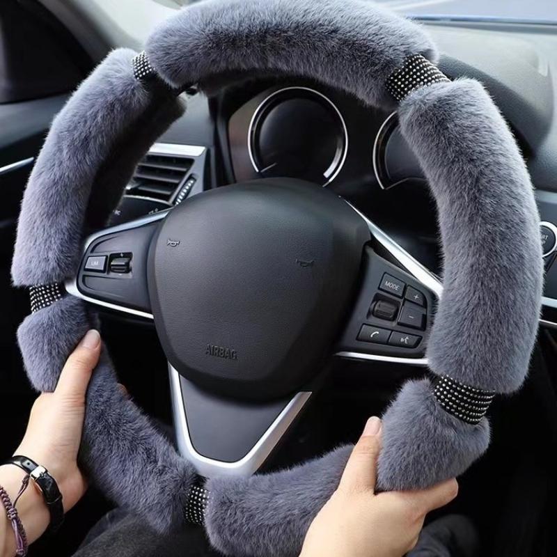 38 см Имитация меха норки Чехол на руль автомобиля Теплый плюшевый с стразами Эластичная ручка Тепло Роскошные чехлы на руль