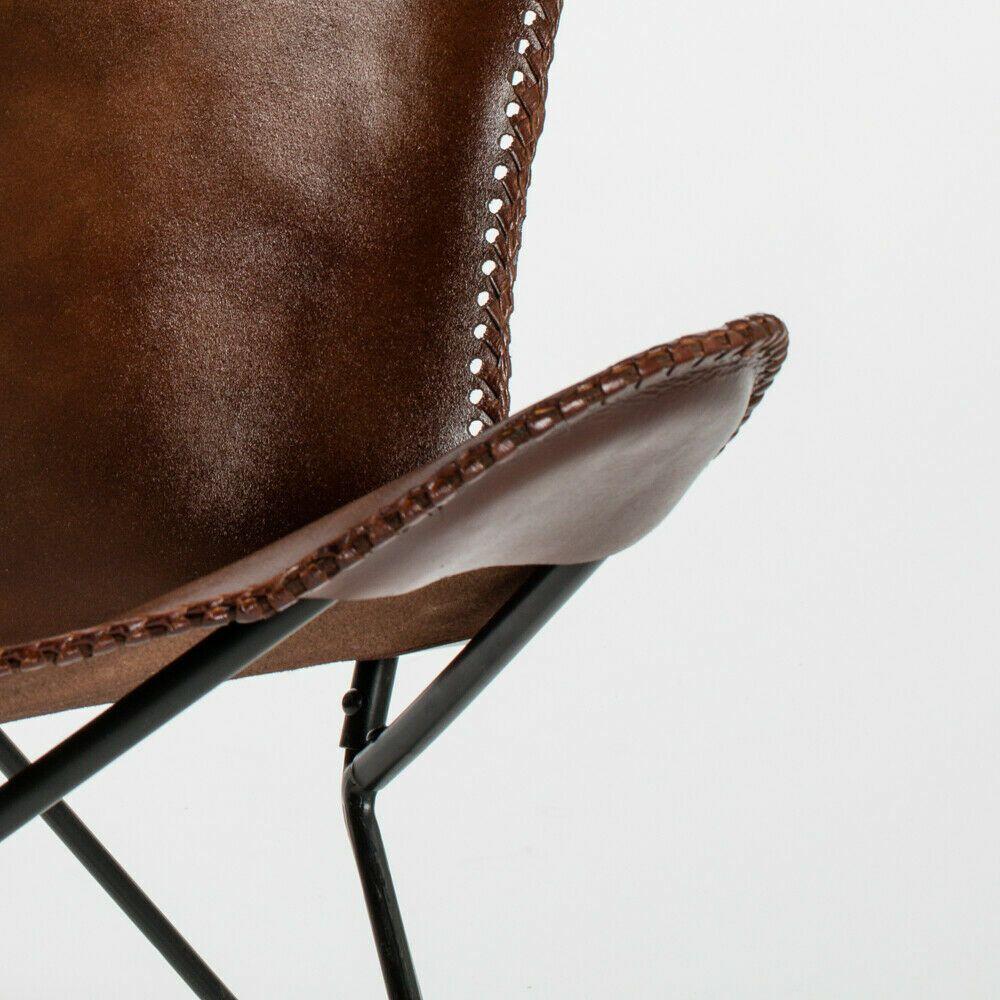 Rustic Vintage Handcrafted Brown Genuine Leather Relax Arm Butterfly Chair