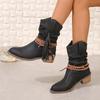 Woman Pirate Boots Pleated Tassel Mid-calf Boots Women Pointed Toe Chunky Heel Short Boots New Slip-on Plus Size Shoes for Women