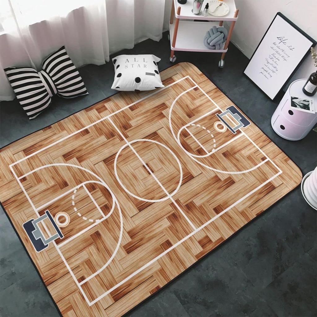 Basketball Court Carpet Basketball Area Rug for Bedroom Bedside Living Room Sofa Table Sport Theme Floor Mat Ball Games Doormat