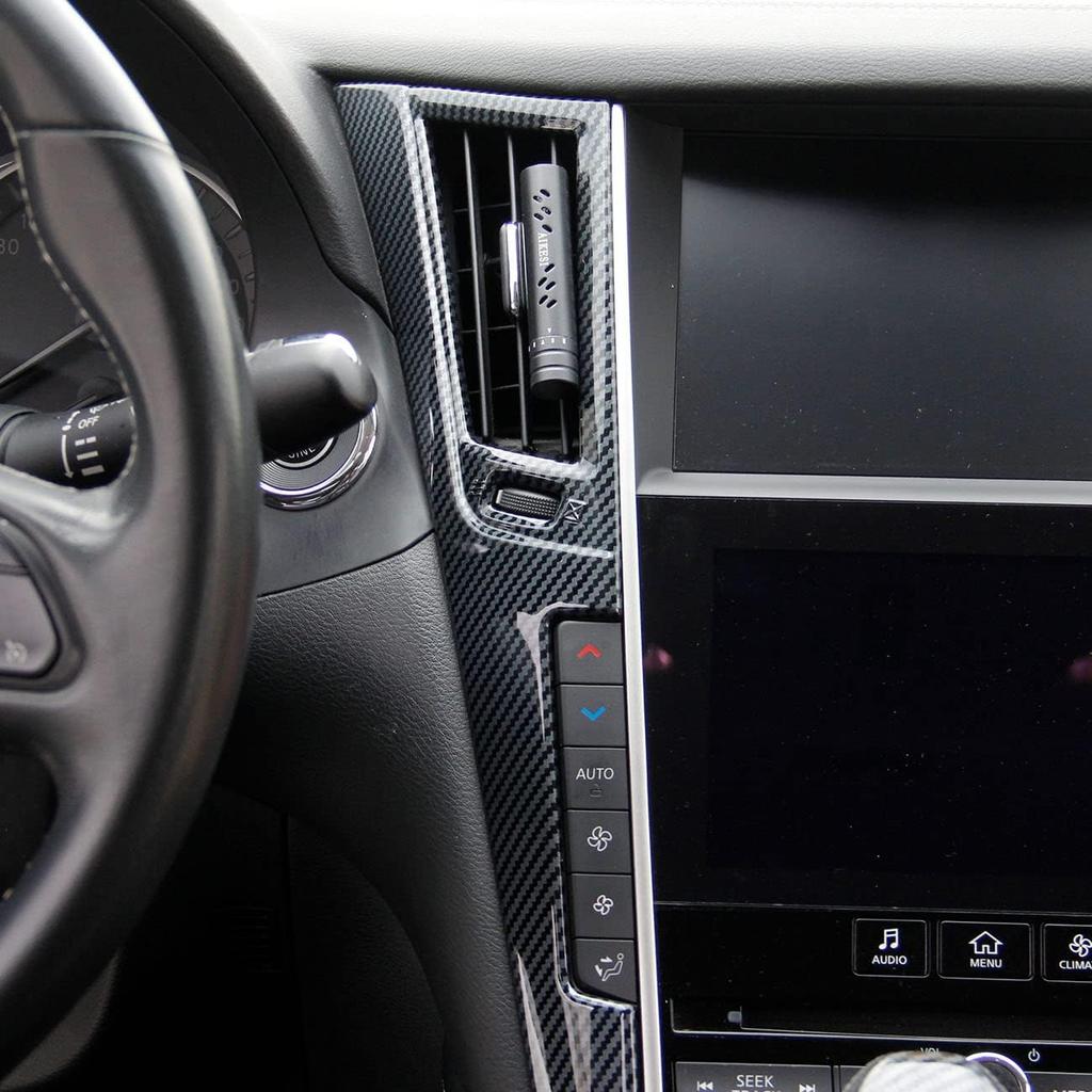 Carbon Fiber Center Console Dashboard Air Vent Gear Cup Holder Panel Cover Trim for Infiniti Q50 Q60 2014-2024