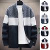 Men Autumn Winter Sweater Coat Stand Collar Thick Plush Color Matching Knitted Elastic