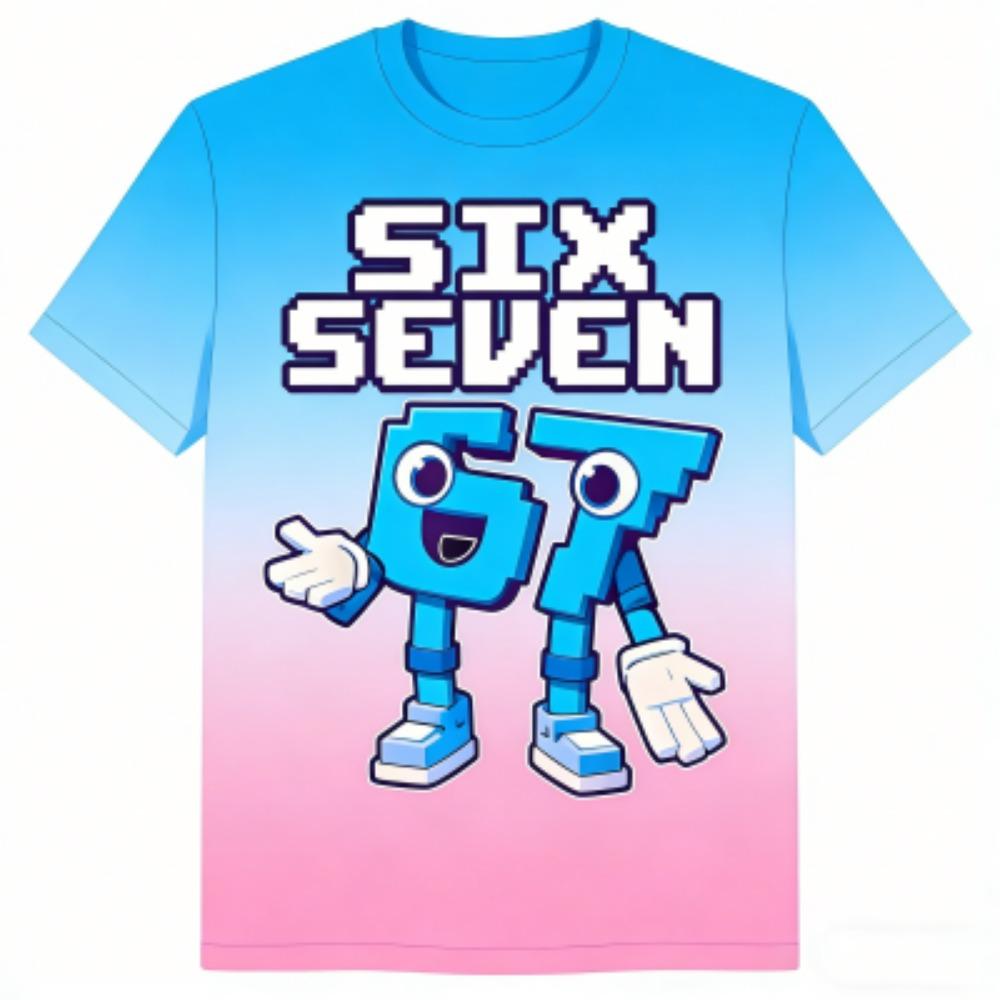 Fashion Cartoon Six Seven 67 Print Kids T-Shirts Summer Street Short-Sleeve Outdoor Casual Tops for Boy and Girl's Tees Top