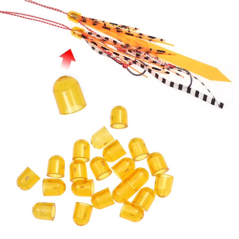 20PCS Orange Cylindrical Plastic Slide Parts Snapper Silicone Skirts and Rubber Tie Fixed Cover Sea Fishing Lure Accessories