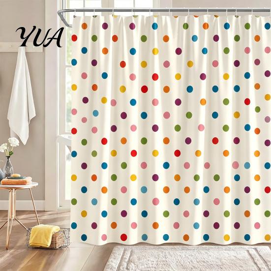 Easy Install Shower Curtains for Home Polka Dot Curtain with Hooks, Waterproof Fabric Bathroom Curtain, Retro Bath Hotel Quality Polyester Bathtub