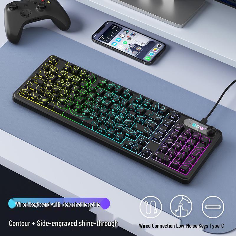 BOW Hangshi K920BDL RGB Подсветка Проводная/Беспроводная Bluetooth Игровая Клавиатура с Механическим Ощущением