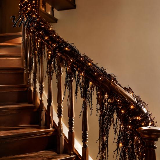 Horror Atmosphere Seasonal Ornaments Halloween Lighted Creepy Vine Garland with LED Light, Waterproof Faux Black Branch Spooky Decoration for
