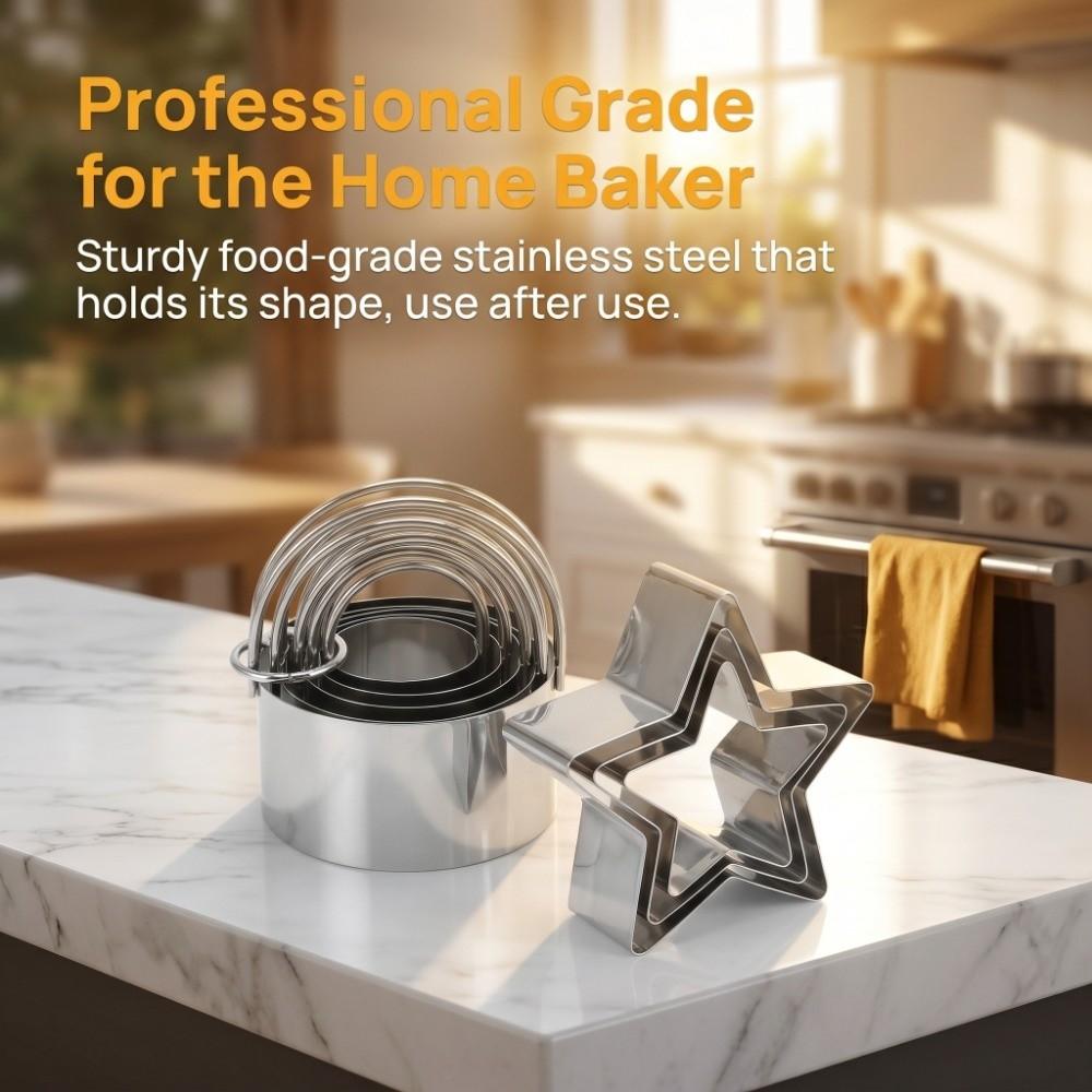5pcs Stainless Steel Biscuit Cutter Molds With Handle Stars Shaped Cookie Cutters  Christmas