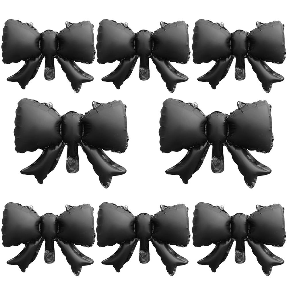 8Pcs 15-Inch Bowknot Foil Balloons, Matte Black Ribbon Mylar Balloons, Aesthetic Bow Shape Decorations for Wedding, Anniversary