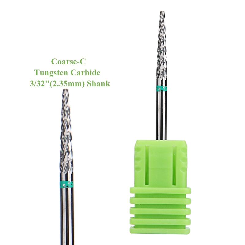 1 шт., конусное сверло для ногтей из карбида вольфрама 3/32 дюйма, вращающиеся фрезы для маникюра, аксессуары для электродрелей, инструмент для фрезерования ногтей