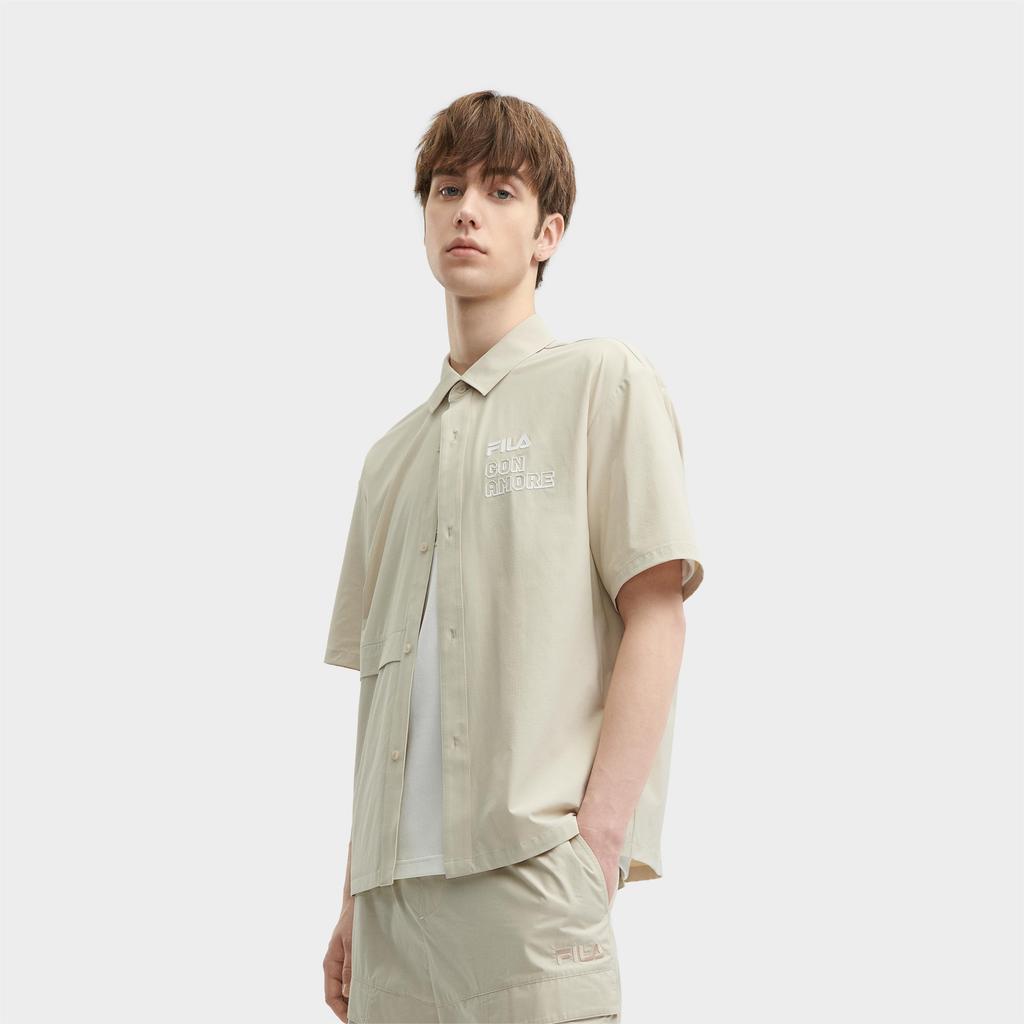 Fila Оригинальная Повседневная Мода Свободная Дышащая Тканая Рубашка Поло Мужские рубашки Кактус-Серый Розовый F11M429402FLP