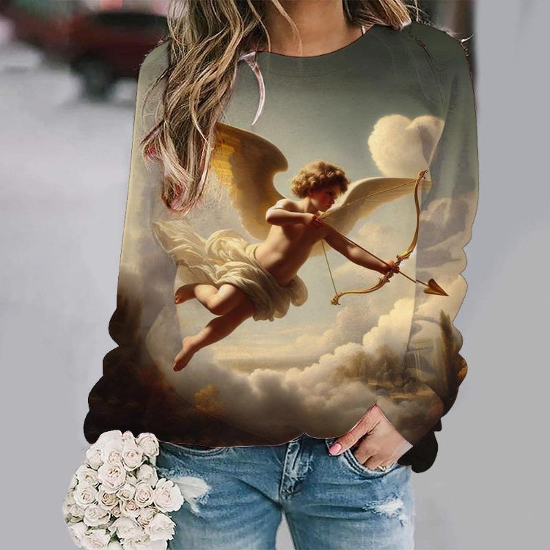 Модные новые милые толстовки Angel Baby с 3D-принтом для женщин, повседневные толстовки с длинным рукавом, уличная одежда Y2k, пуловеры, топы, женская одежда