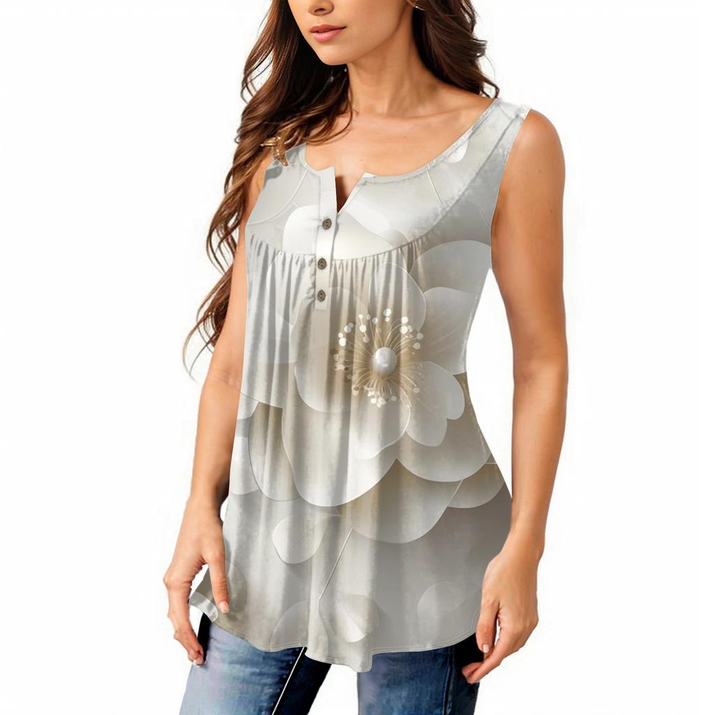 Женская мода плиссированная безрукавка повседневная футболка жилет топ на пуговицах