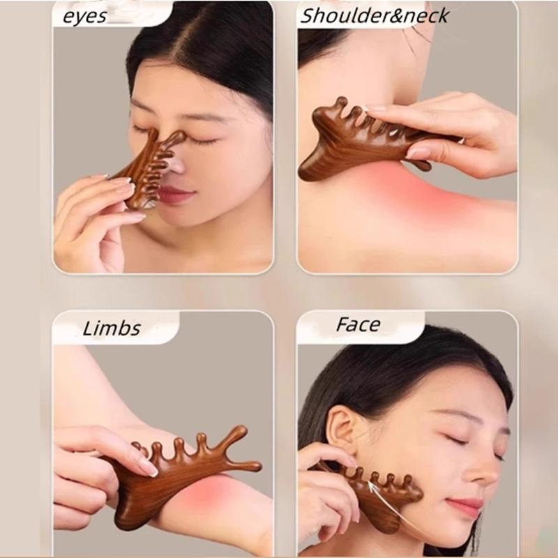 Sandalwood 4-in-1 Massage Comb – Scalp, Neck & Face Relaxation Tool with Rounded Teeth for Gentle Meridian Stimulation