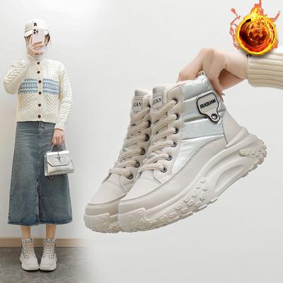 Женские теплые зимние ботинки на толстой платформе, удобные зимние ботинки из искусственной кожи, легкие нескользящие короткие ботинки с подкладкой из искусственного меха для женщин