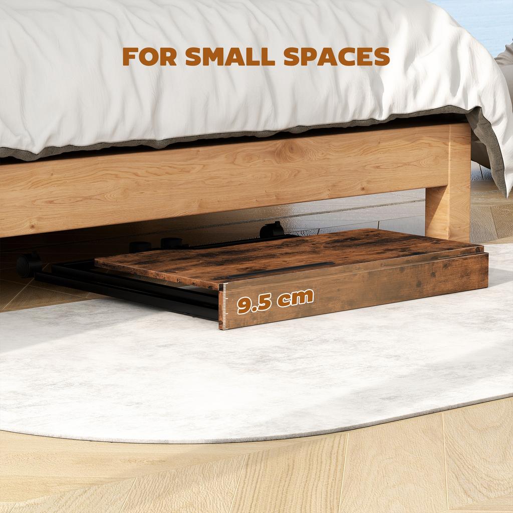 Folding Small Desk on Wheels - Rustic Brown