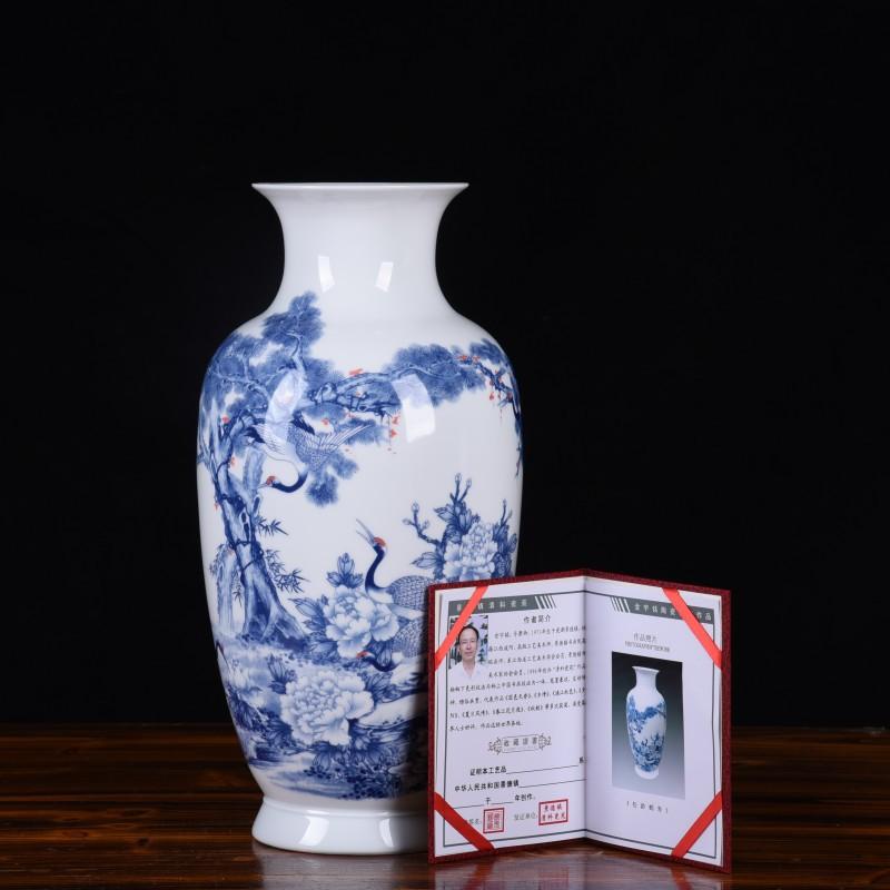 Китайский стиль классическая Цзиндэчжэнь сине-белая глазурь среднего цвета пейзажная ваза украшение для дома коллекционные украшения