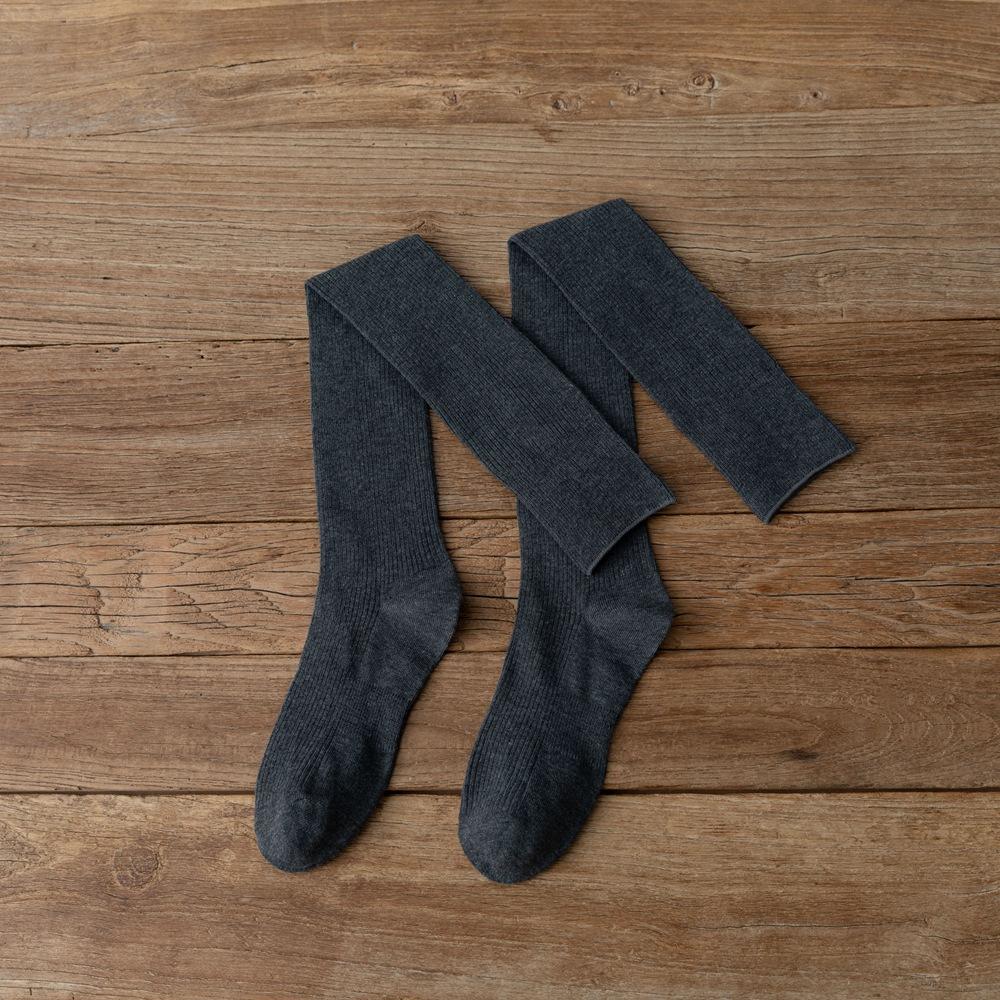 Женские чулки в японском стиле, длинные носки для школьниц в студенческом стиле, хлопковые вязаные однотонные чулки до бедра