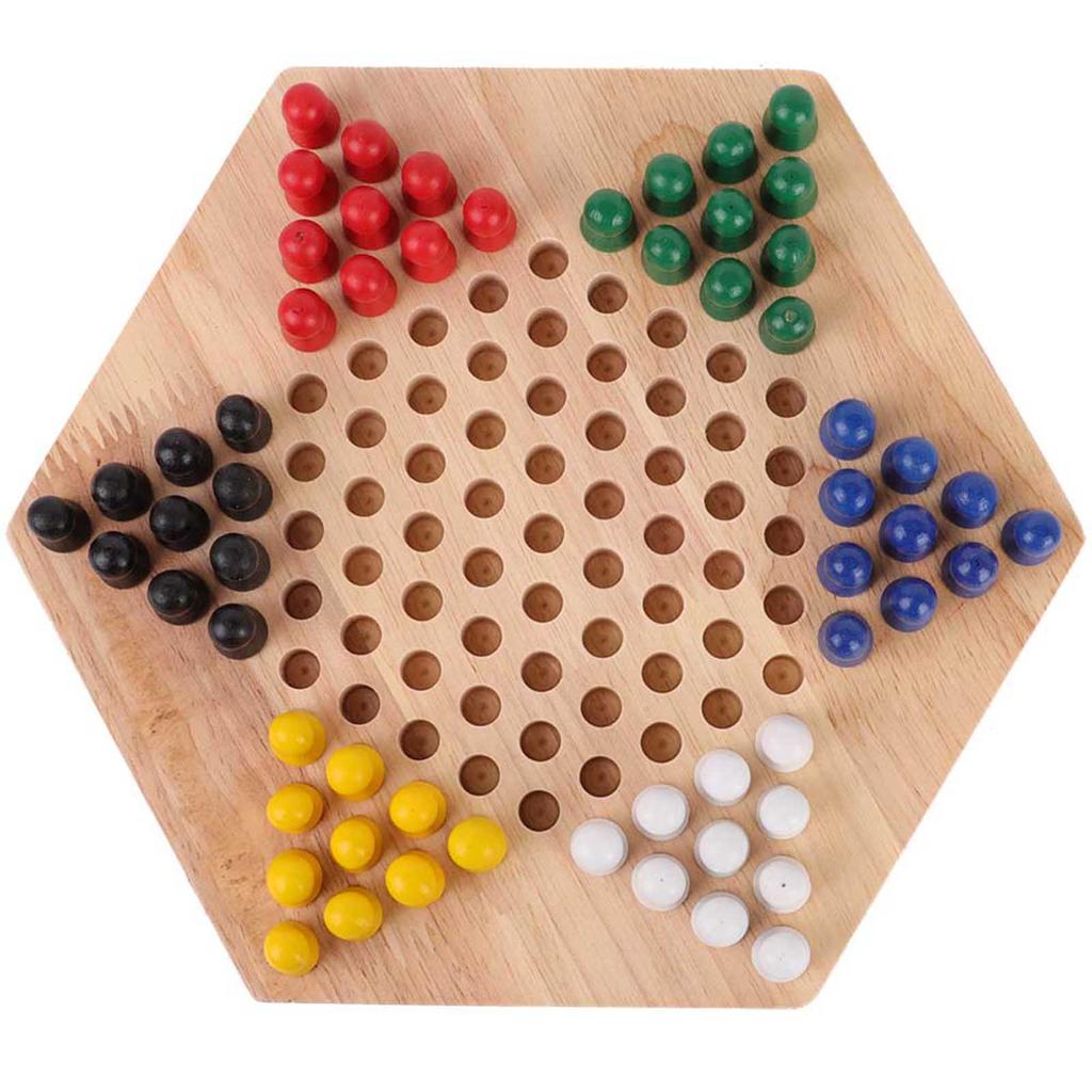 Wooden Educational Board Children Classic Halma Chinese Checkers Set Strategy Family Game Pieces