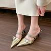 Fashion Pointed-toed High-heeled Half-slippers for Women, Spring and Summer New Thin-heeled One-belt Baotou Cool Slippers